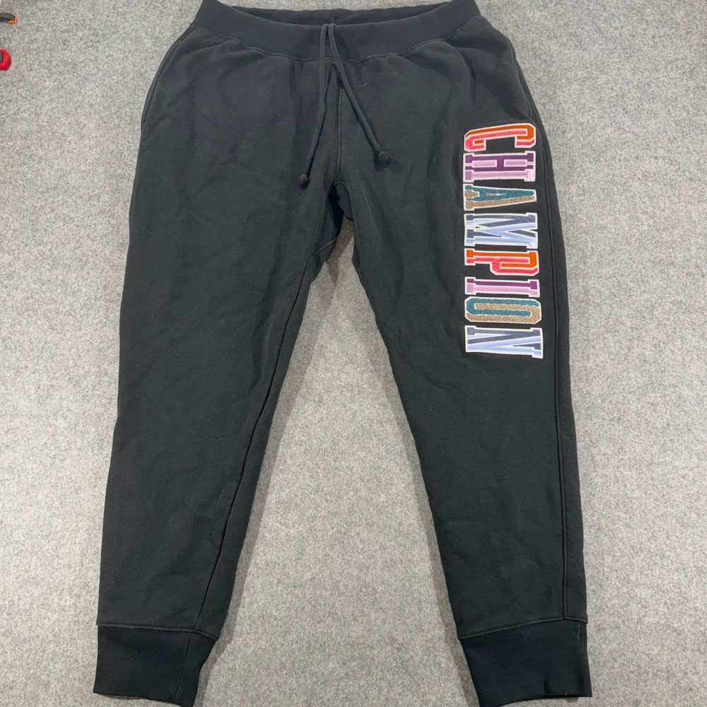 Champion Reverse Weave Joggers Black Multi Color Logo Sweatpants Mens 2XL